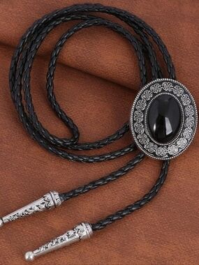 Black Floral Bolo Tie Western Artsy Southwestern Whimsigoth Gift Boho Rodeo